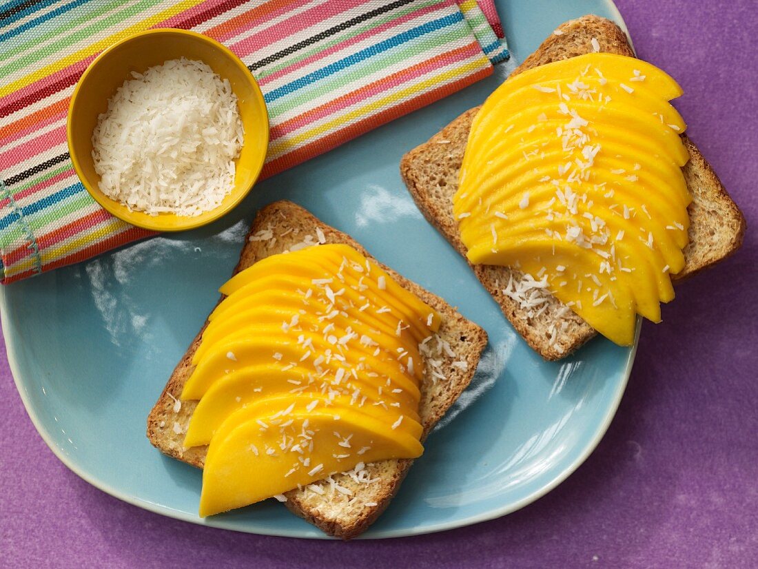 Mango toast with desiccated coconut