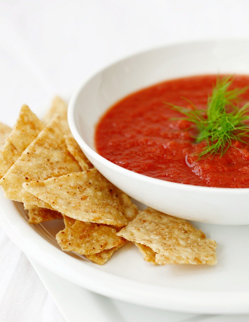 Tomato soup with tortilla chips