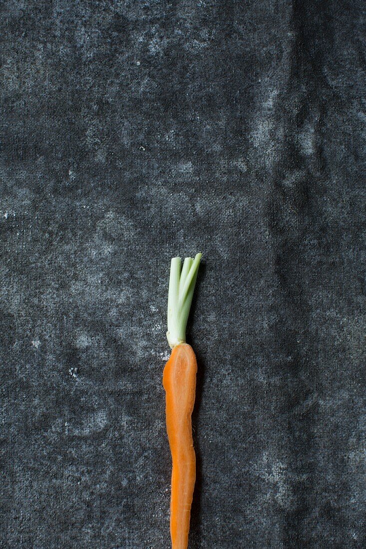 Eine Mini-Karotte auf grauem Untergrund