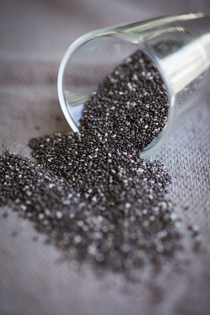A tipped glass with chia seeds