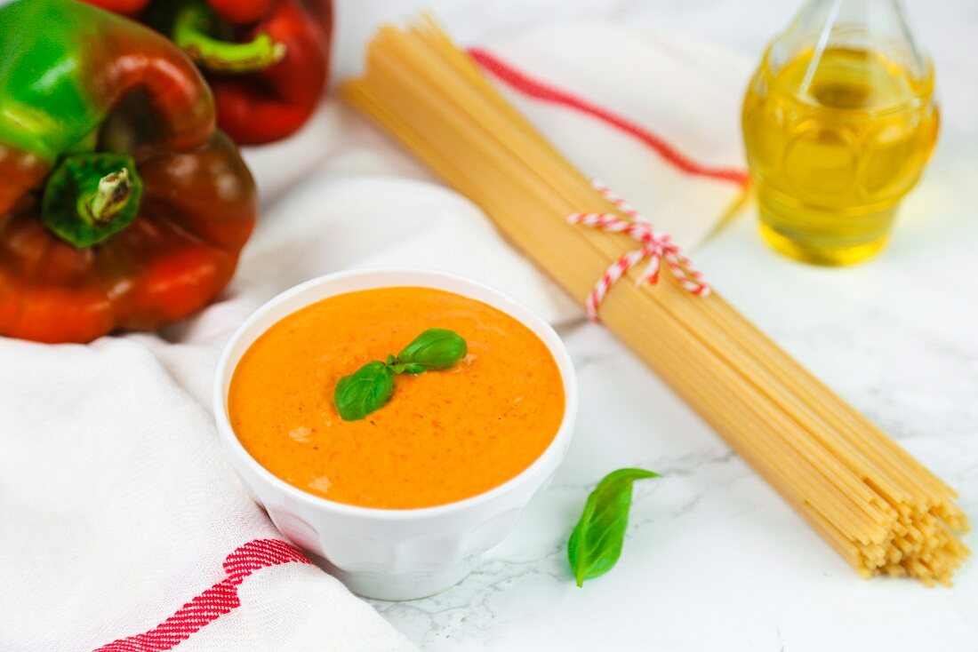 Pepper sauce with basil