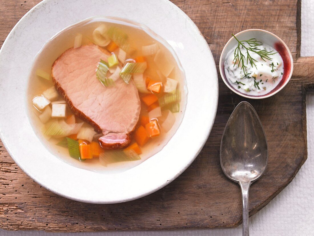 Jellied gammon with yoghurt remoulade