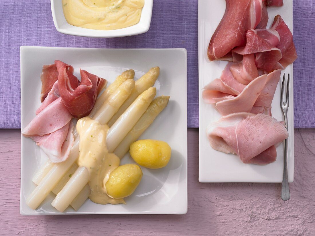 Asapargus with lime hollandaise and a ham platter