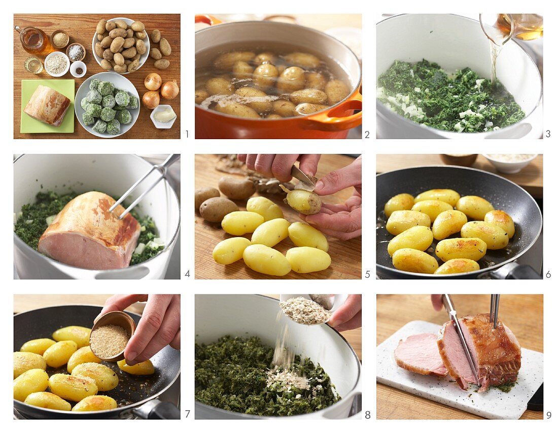 How to prepare kale with gammon and pan-fried potatoes
