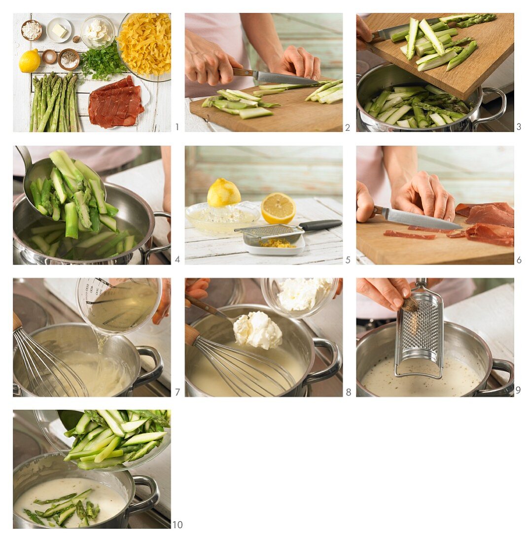 How to prepare asparagus pasta with Grisons air-dried beef