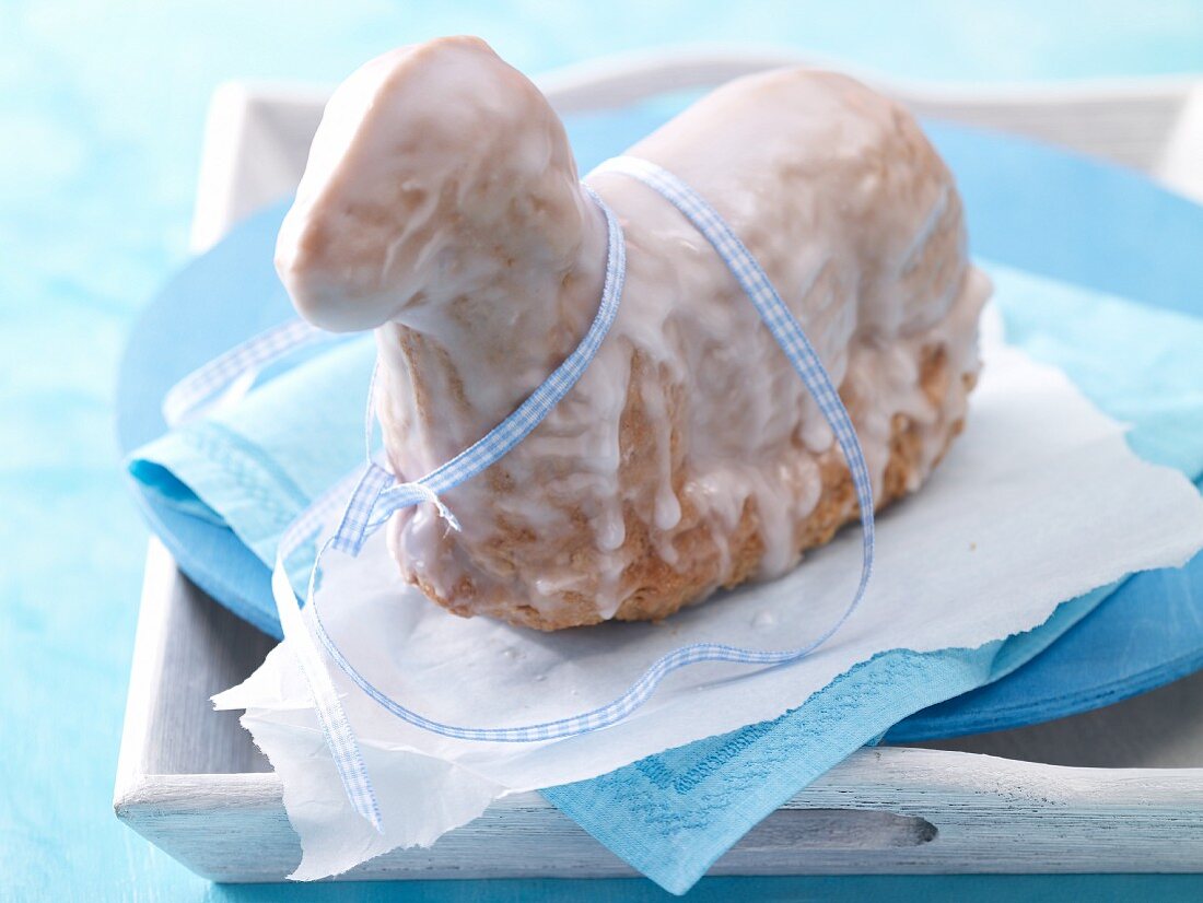 An Easter lamb cake with icing