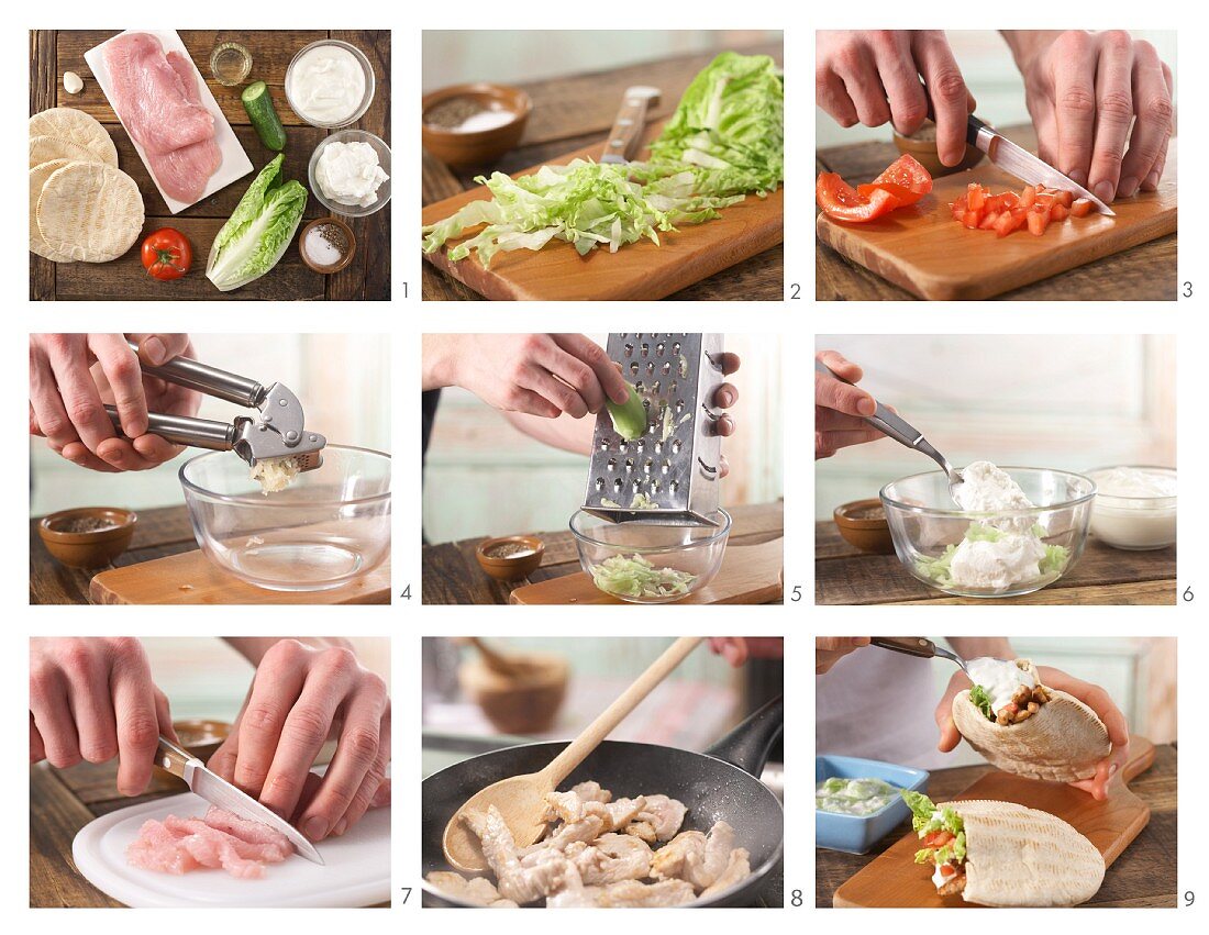 How to prepare pitta bread with turkey, vegetables and tzatziki