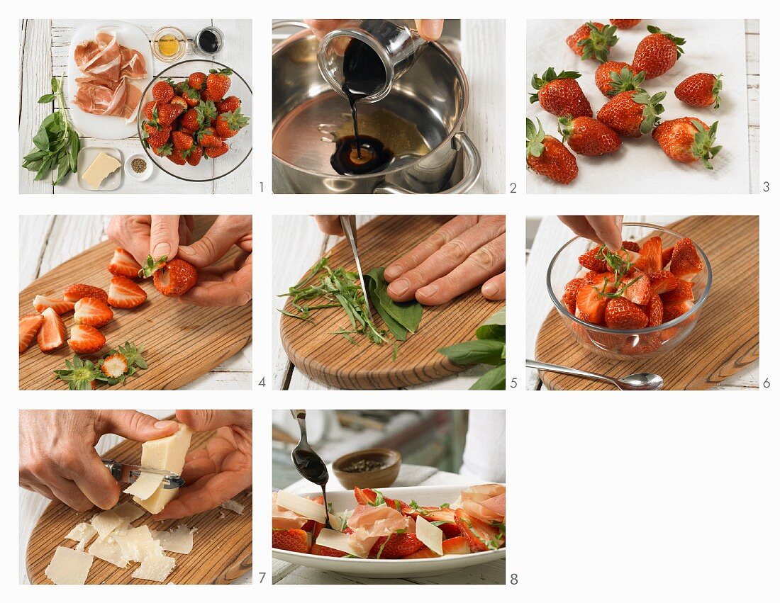 How to prepare savoury strawberries with ham and balsamic and honey syrup
