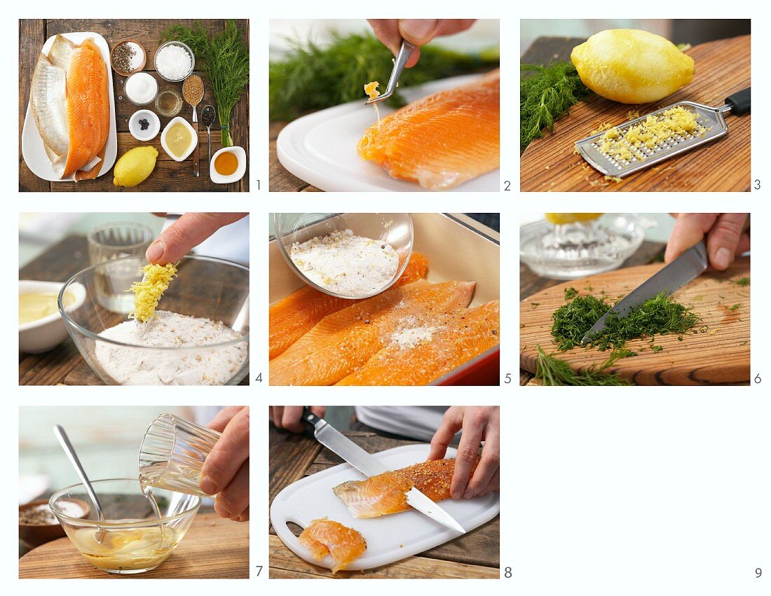 How to prepare pickled char fillets with honey and mustard sauce