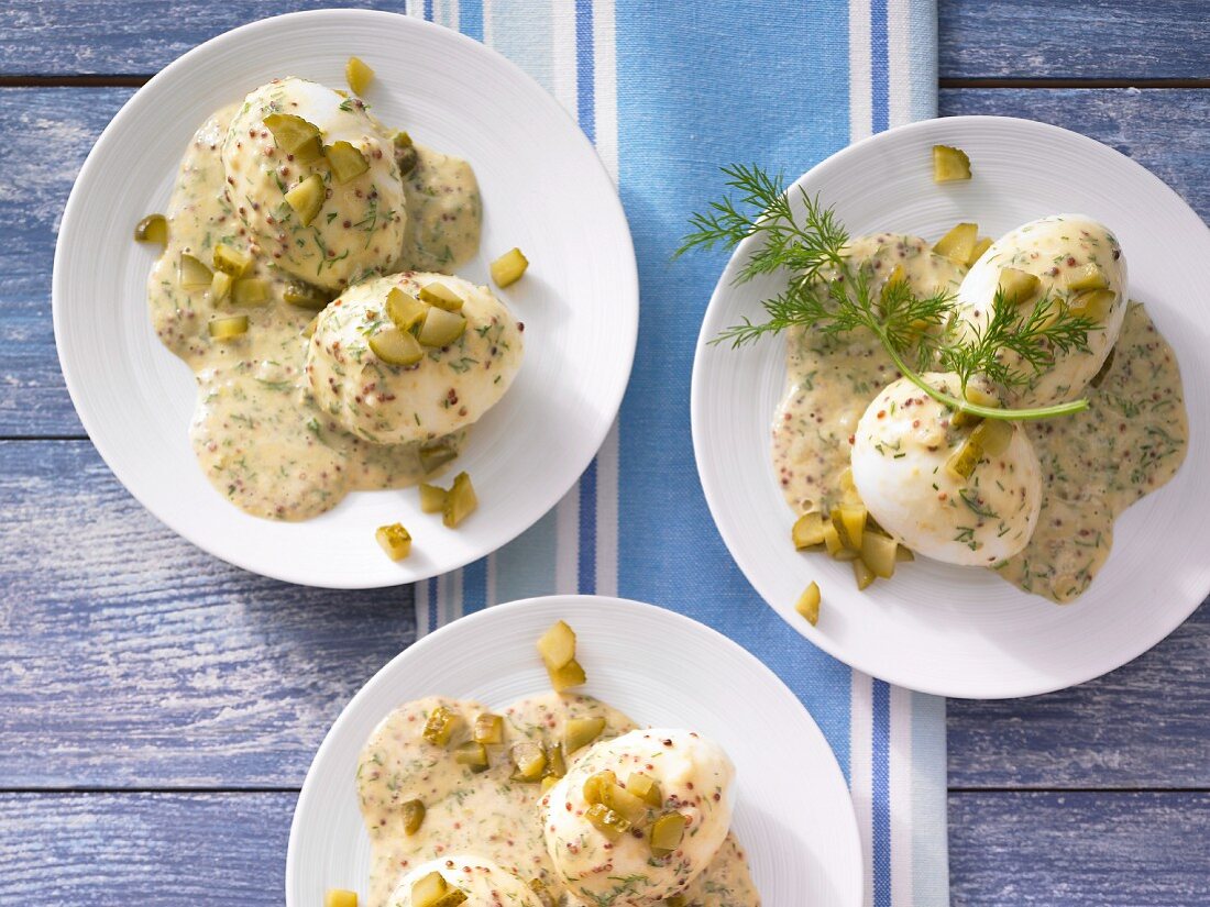 Eier in Dill-Senfsauce mit Essiggurken