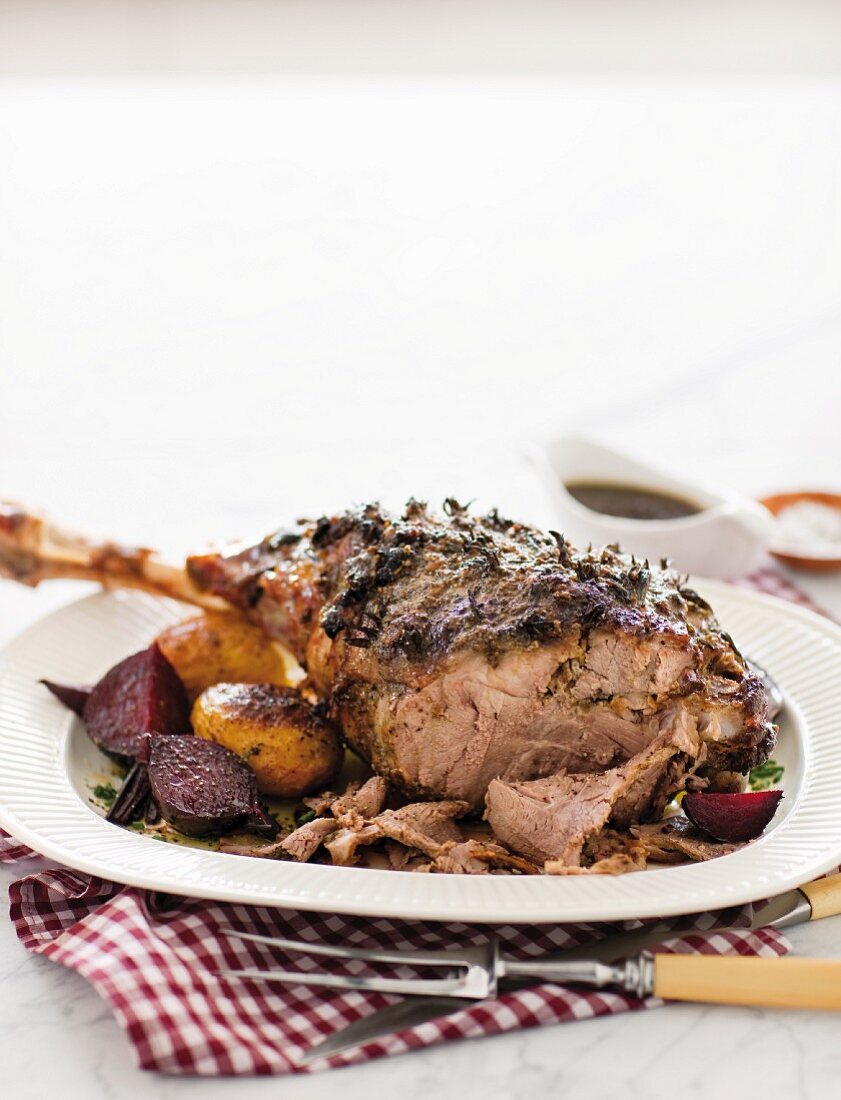 Roast leg of lamb with rosemary and anchovies