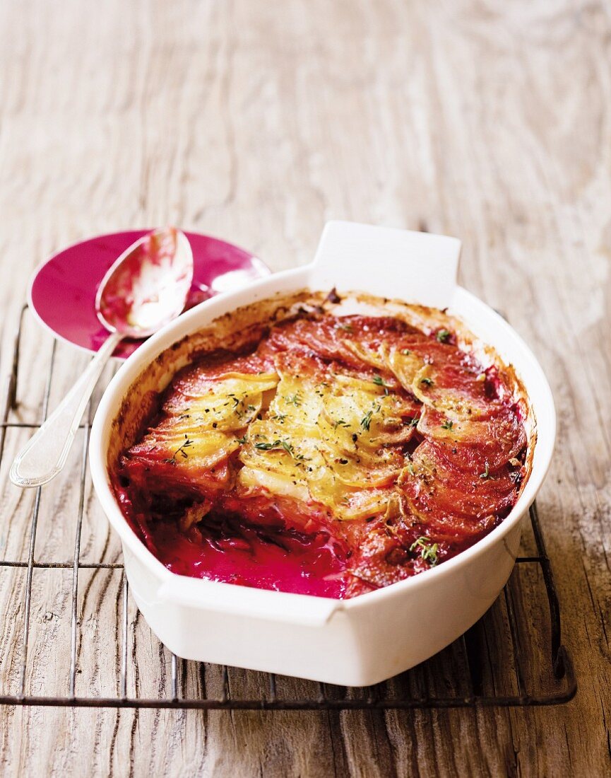 Root vegetable casserole with beetroot