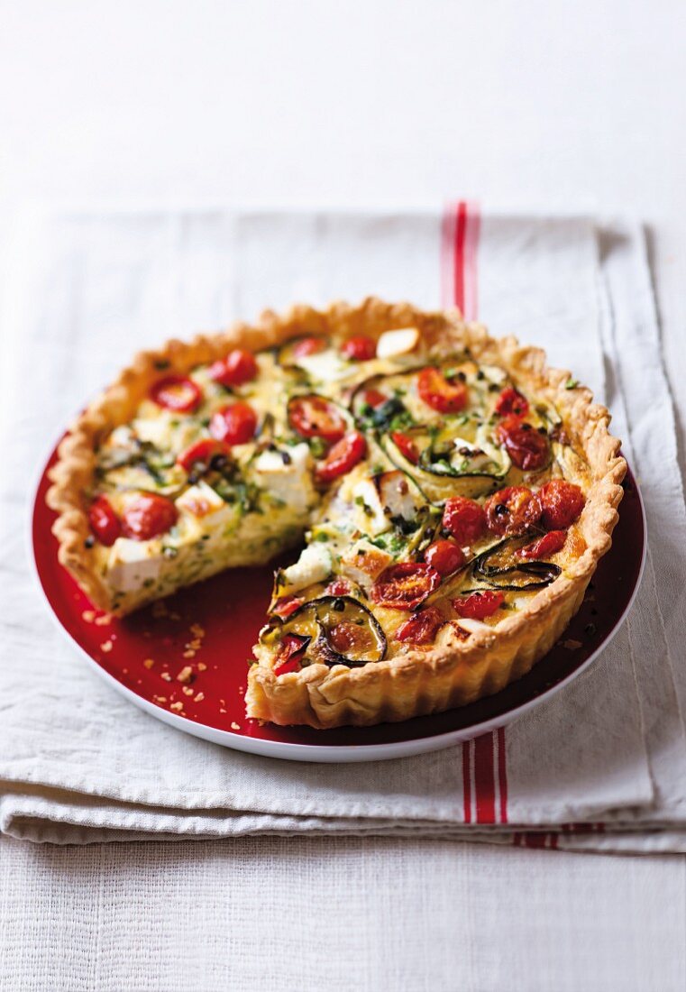 Tomato, courgette & feta quiche