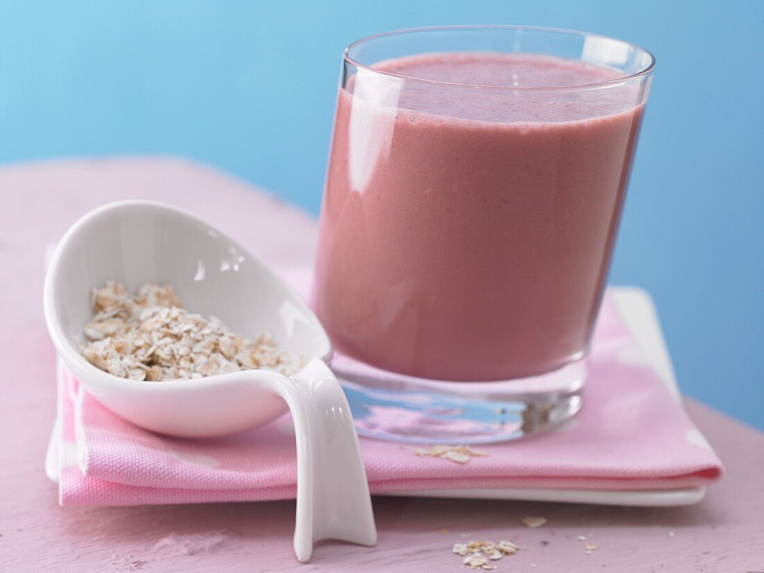 A cherry and banana oat drink