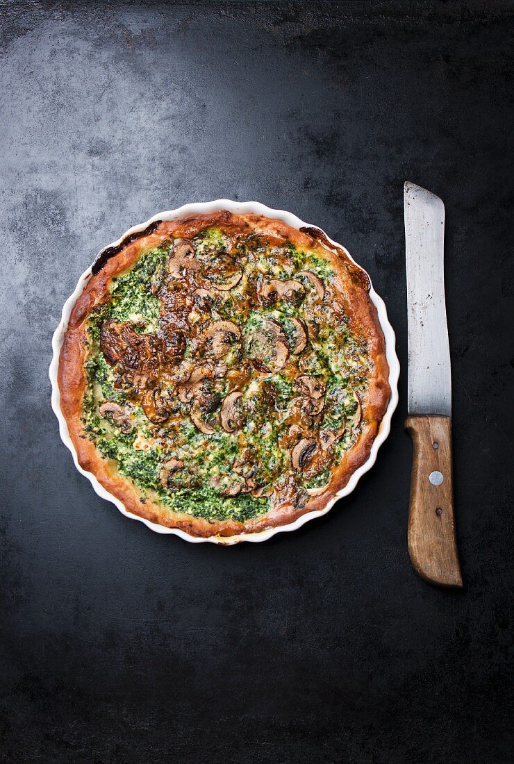 Spinach, mushroom & ricotta quiche