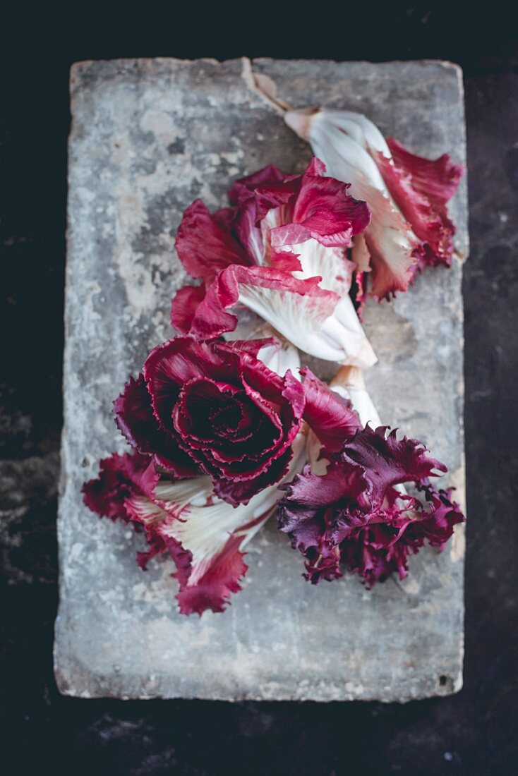 Radicchio auf Steinplatte (Aufsicht)