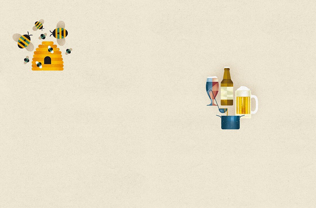 Illustration zum Thema Imkerei und Bierbrauen