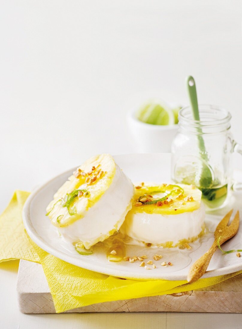 Pineapple ice cream sandwich with ginger syrup