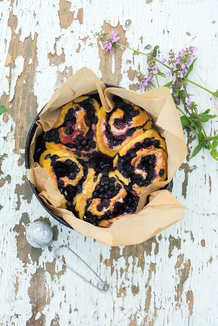 Sweet yeast buns with a blueberry filling