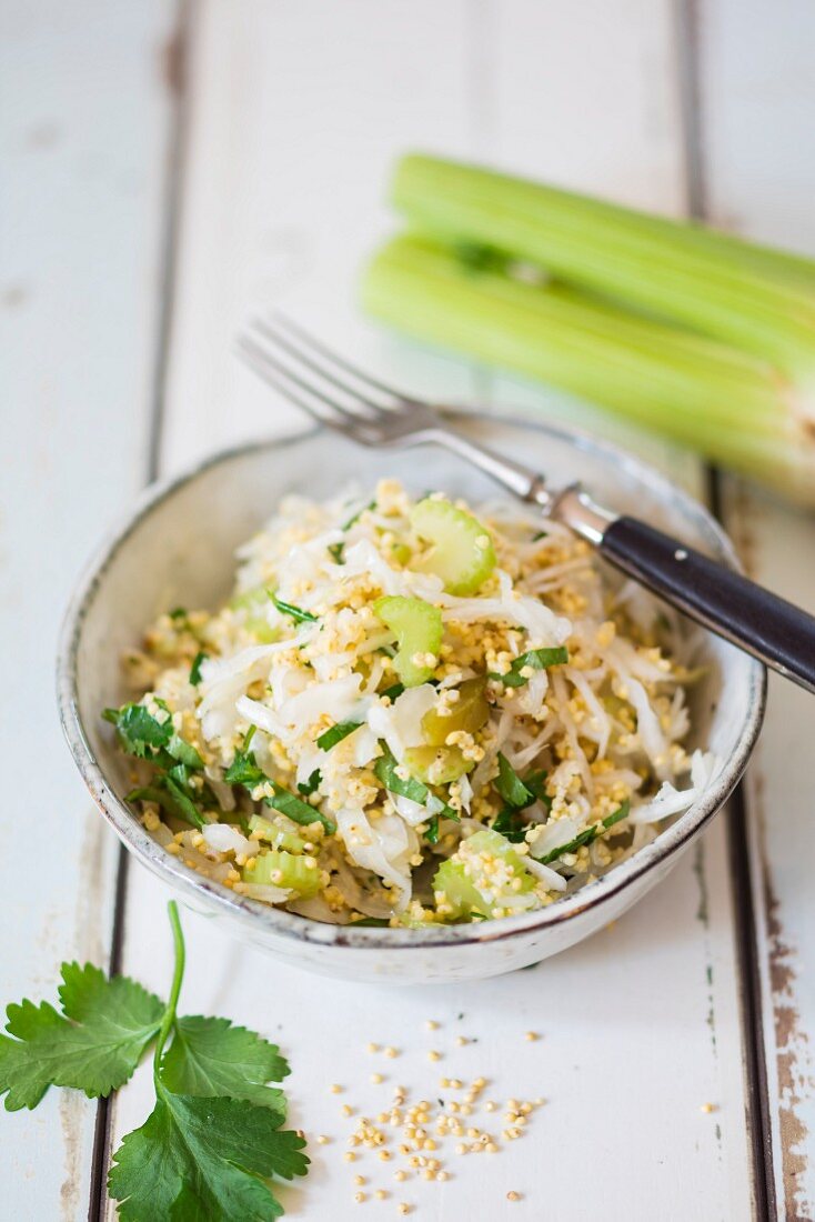 Cabbage salad with millet