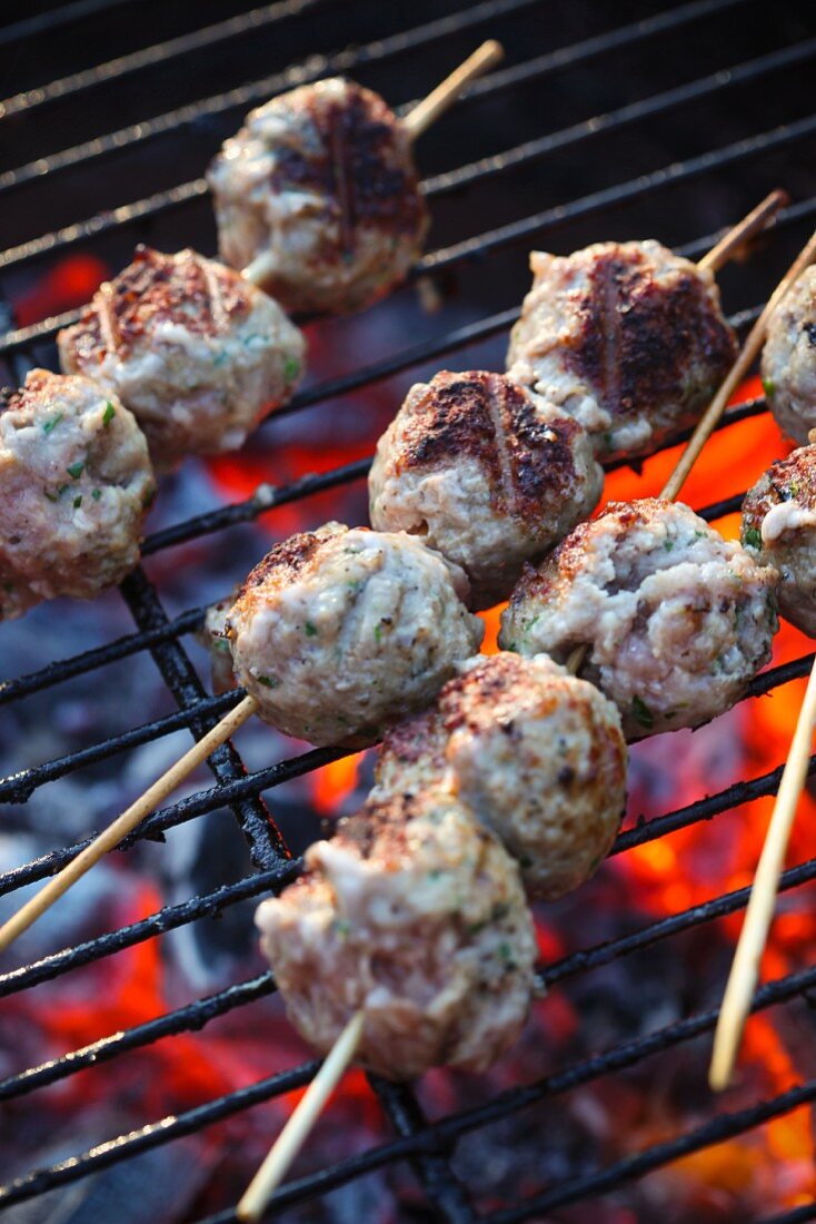 Meatballs on a grill rack