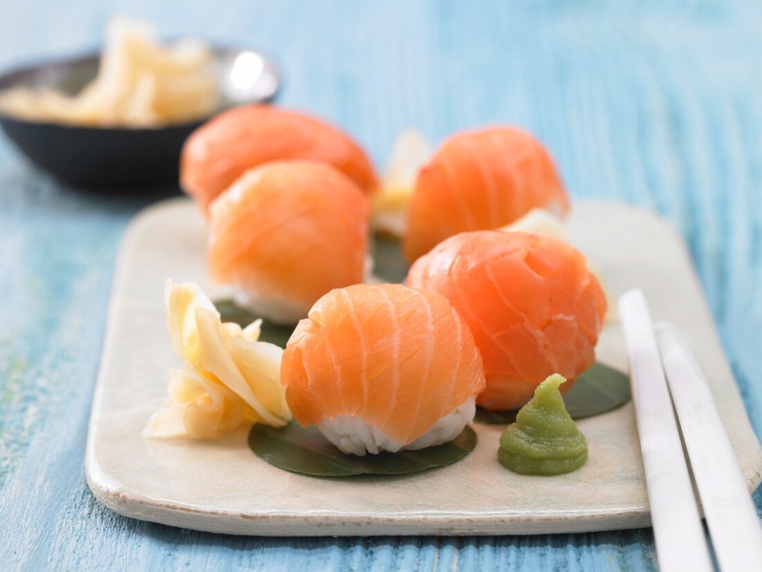 Japanese sushi balls with smoked salmon