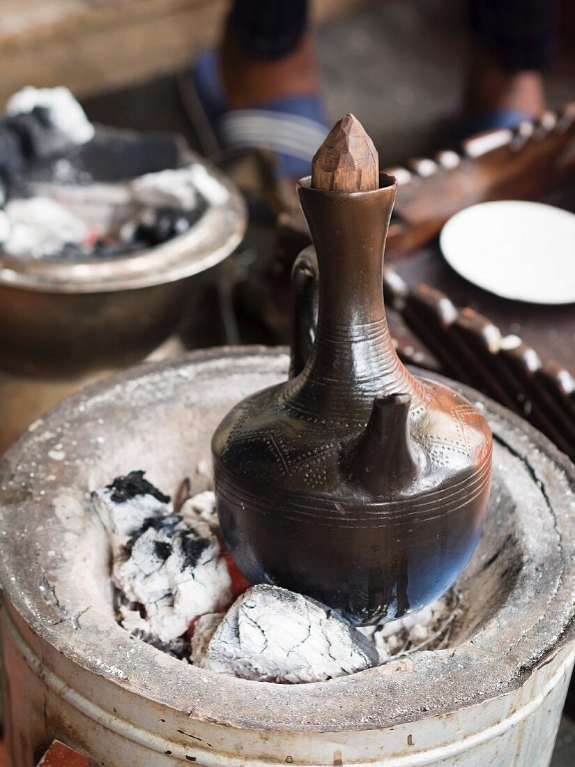 A traditional Ethiopian jug called a jabena that is used during coffee ceremonies