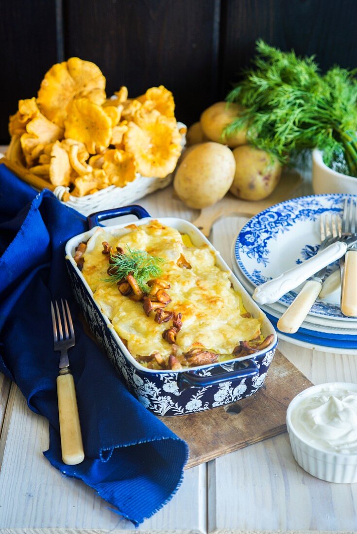 Kartoffelgratin mit Pfifferlingen