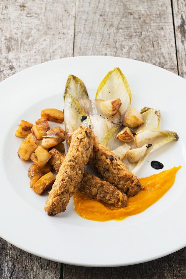 Pan-fried chicory with oat bars