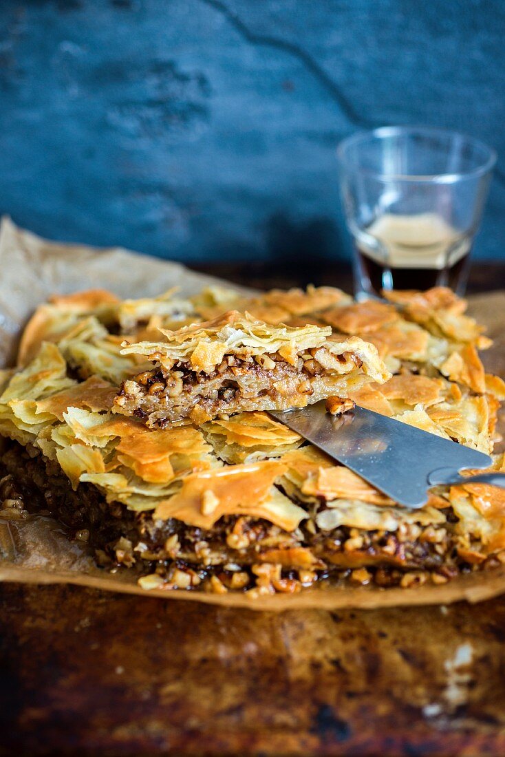 Homemade baklava with a nut and honey filling