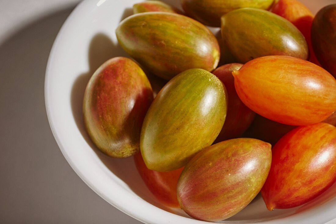 Heirloom cherry tomatoes in a bowl