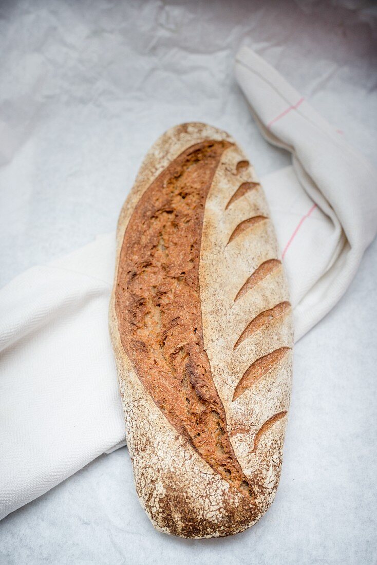 Sourdough bread on a white background