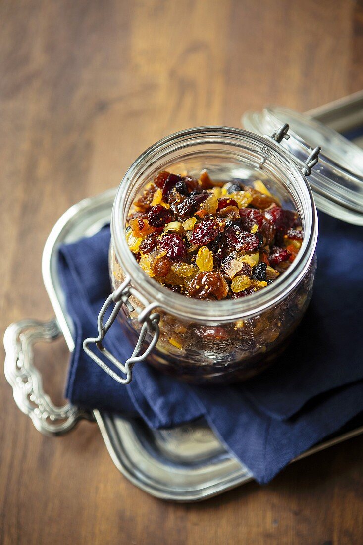 Mincemeat filing in a glass jar for Christmas
