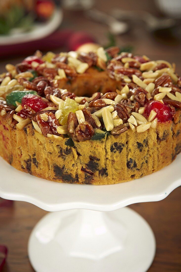 Christmas fruit cake with slivered almonds