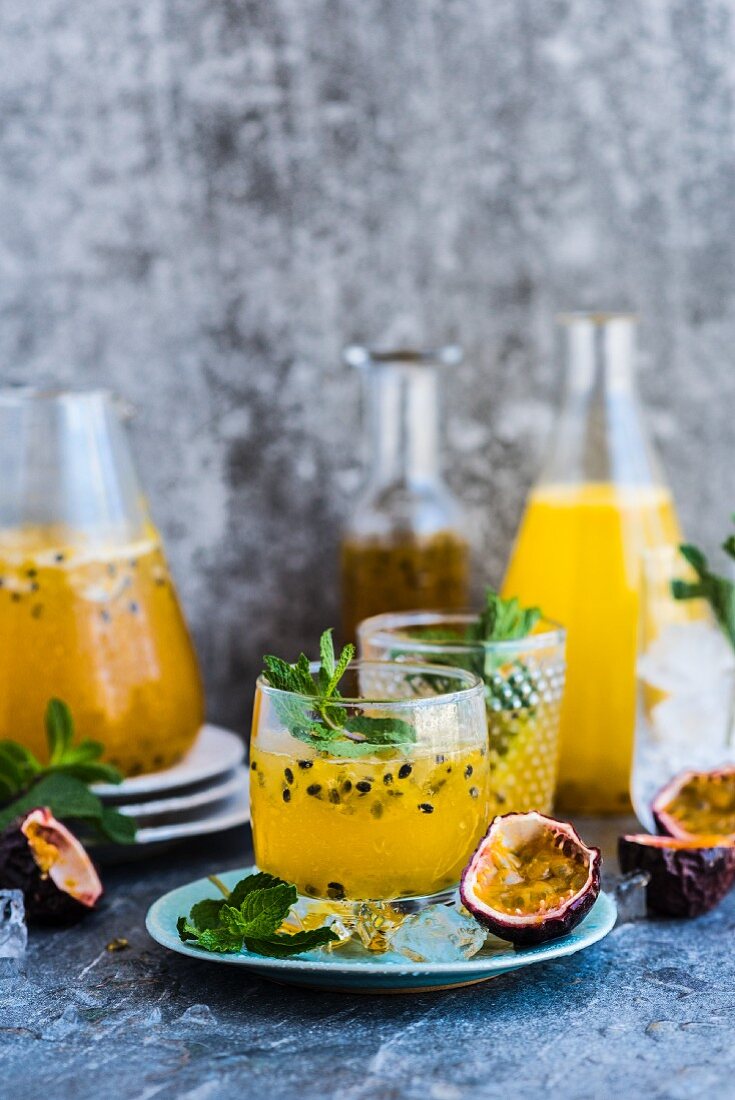 Passionfruit cocktail with mint