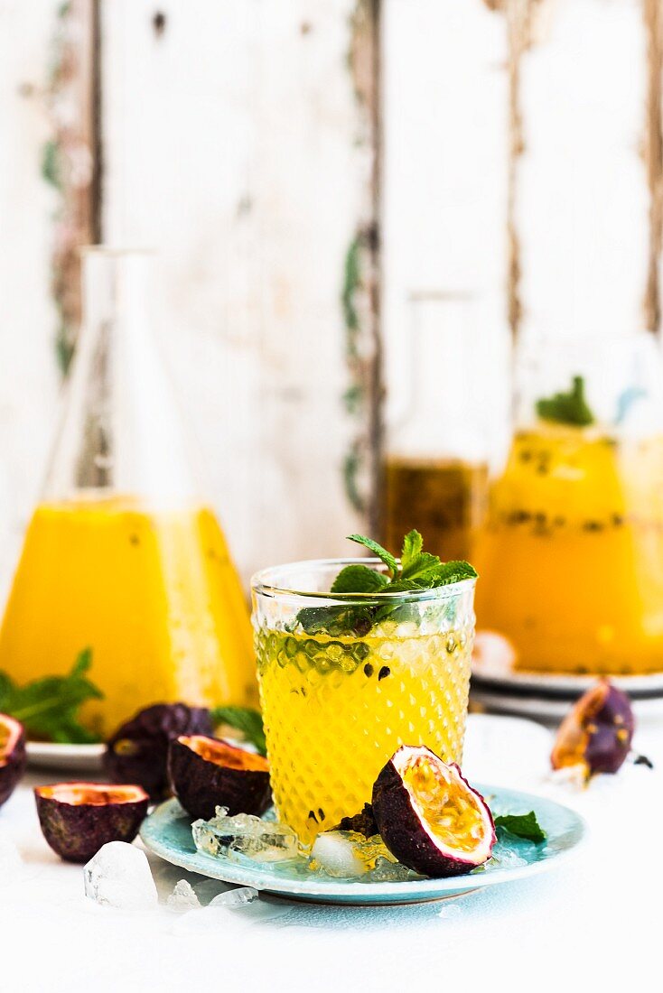 Passonfruit cocktail with mint