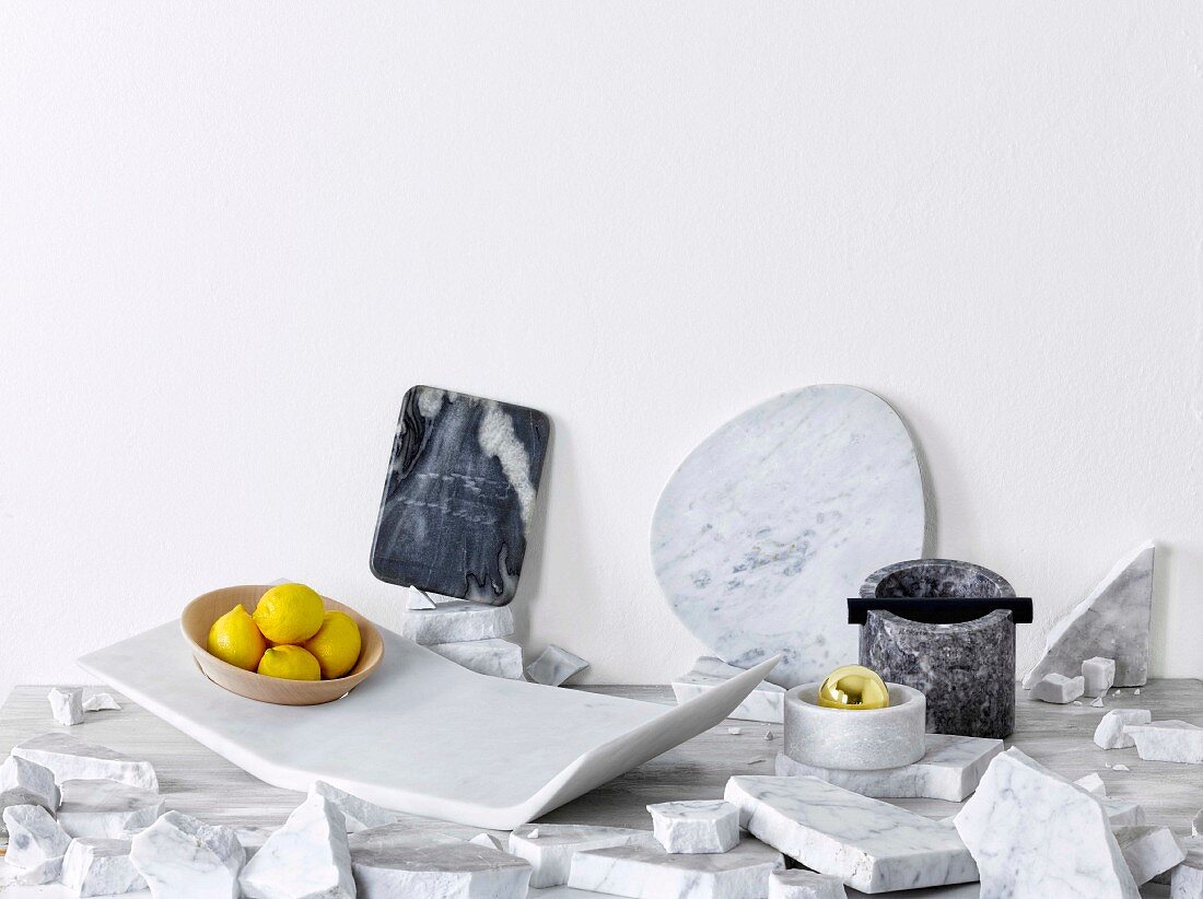 Assorted kitchen accessories made of marble