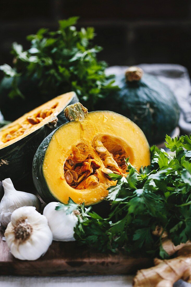 Zutaten für Kabocha-Kürbis-Suppe