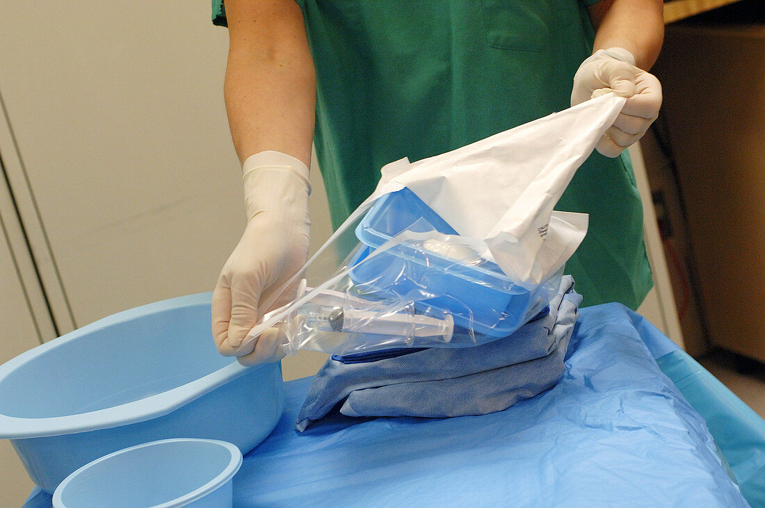Preparing Sterilization Table for Catheterization