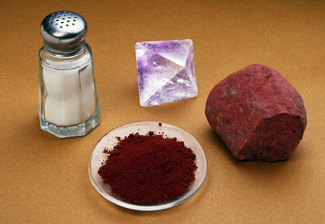 'Salt,Fluorite,Cinnabar,Iron(lll)'