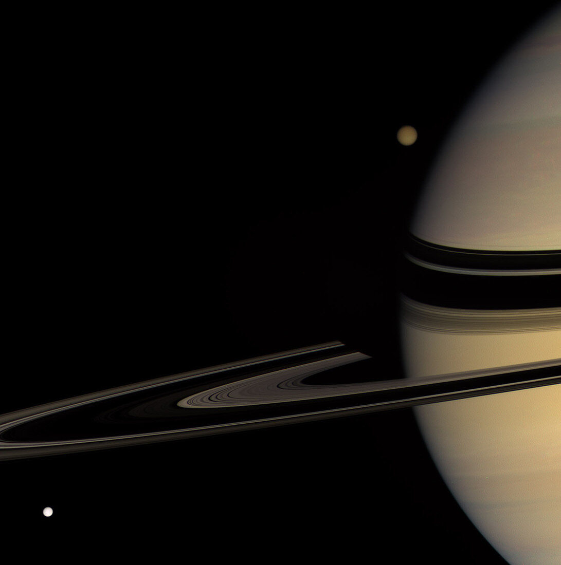 Saturn and two moons