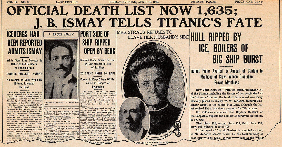 Sinking of the Titanic,newspaper page
