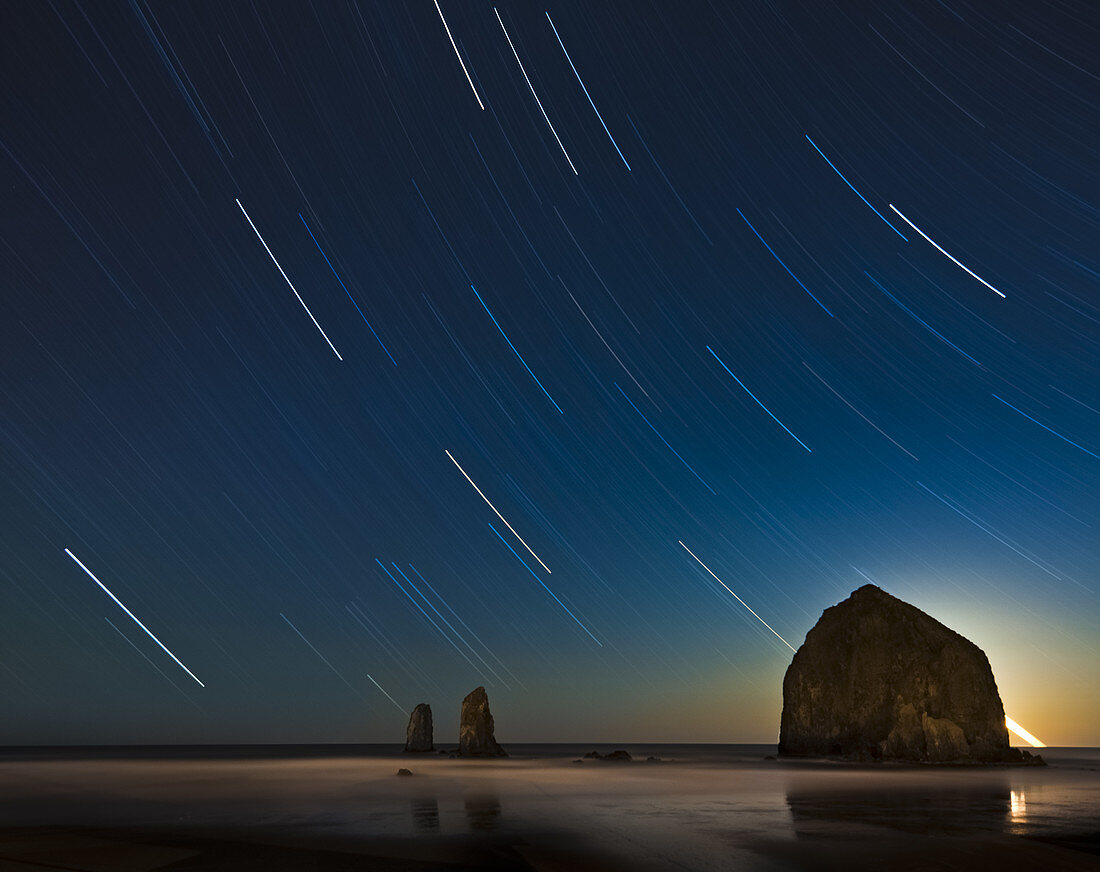 Haystack Rock and Star Trails