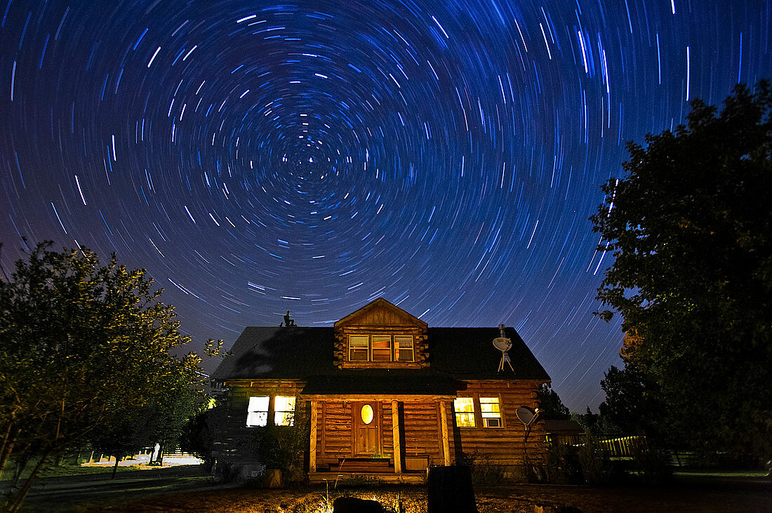 Cabin with Star Trails