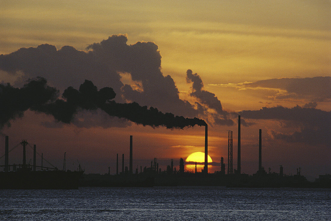 Sunset behind Oil Refinery