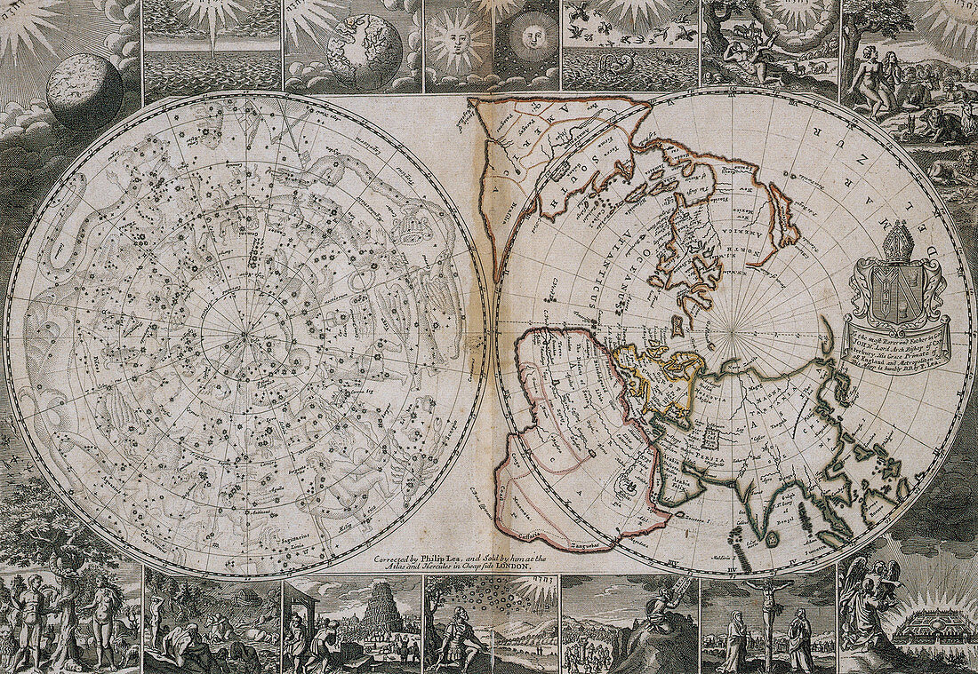 Celestial and World Map,Circa 1691