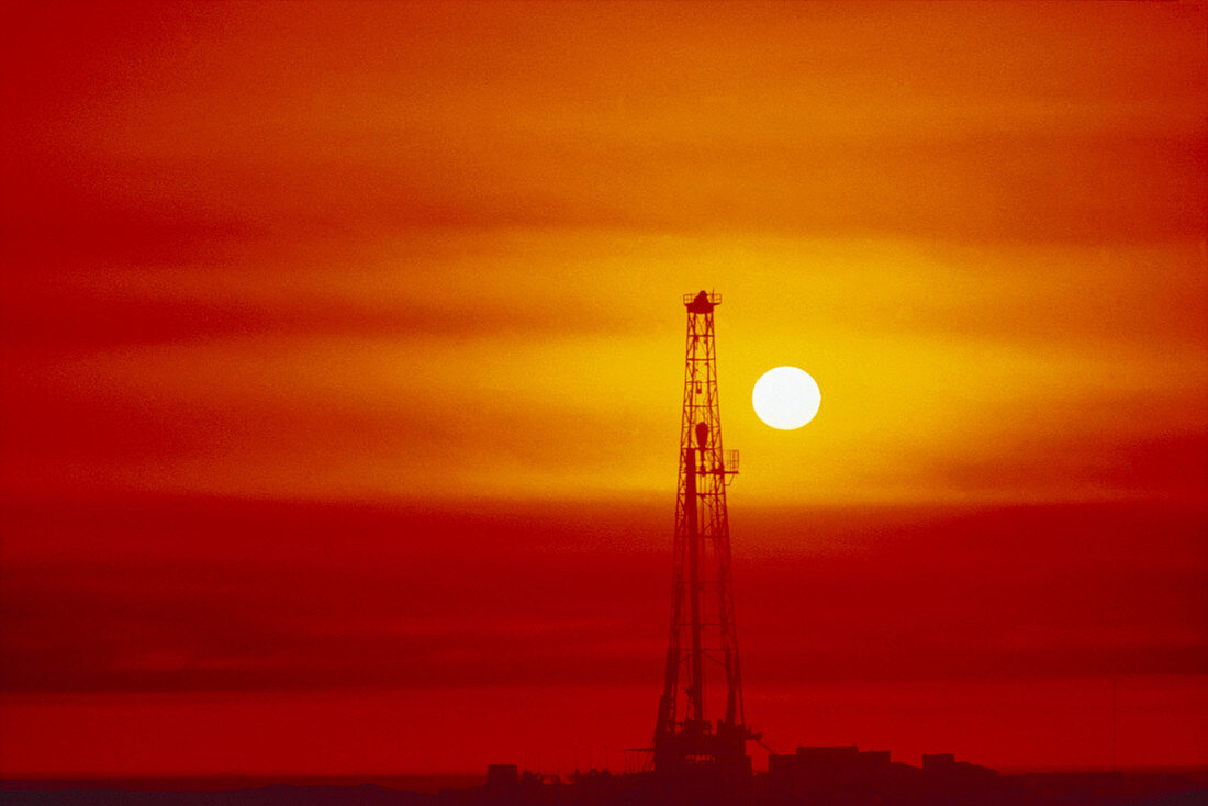 Oil rig at sunrise