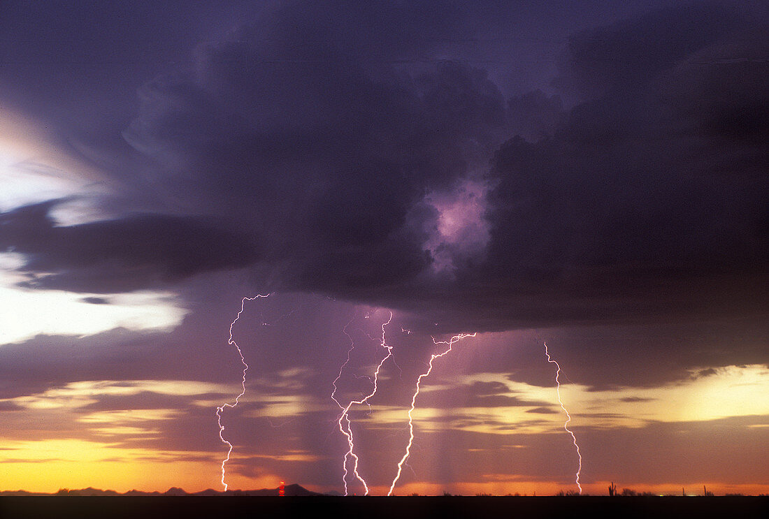 Cloud to Ground Lightning at Sunset