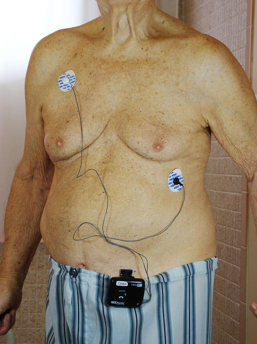 Elderly Man with Cardiac Event Recorder