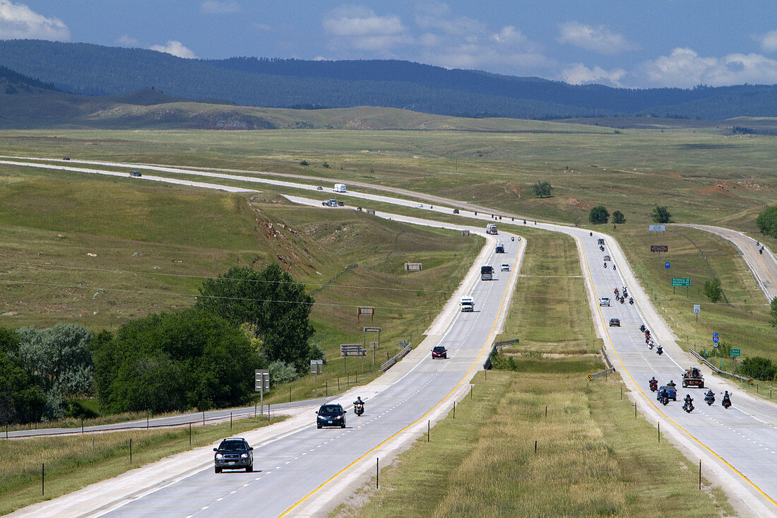 Motorcycles & Automobiles on I-90